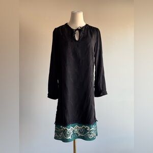 Coach black sheath shirt dress with lace trim and green ruffle hem western sz 4